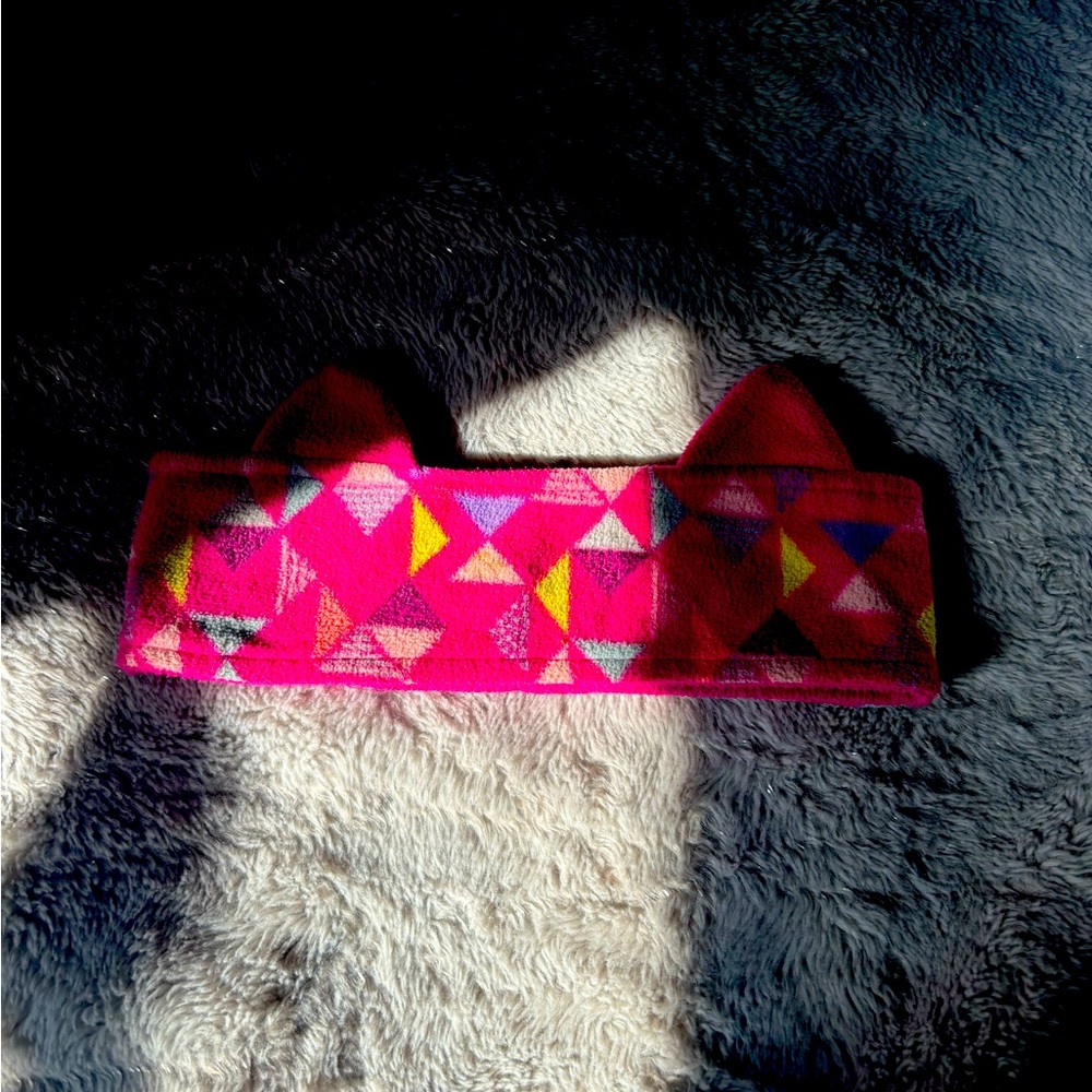 Girls pink fleece ear headband for winter